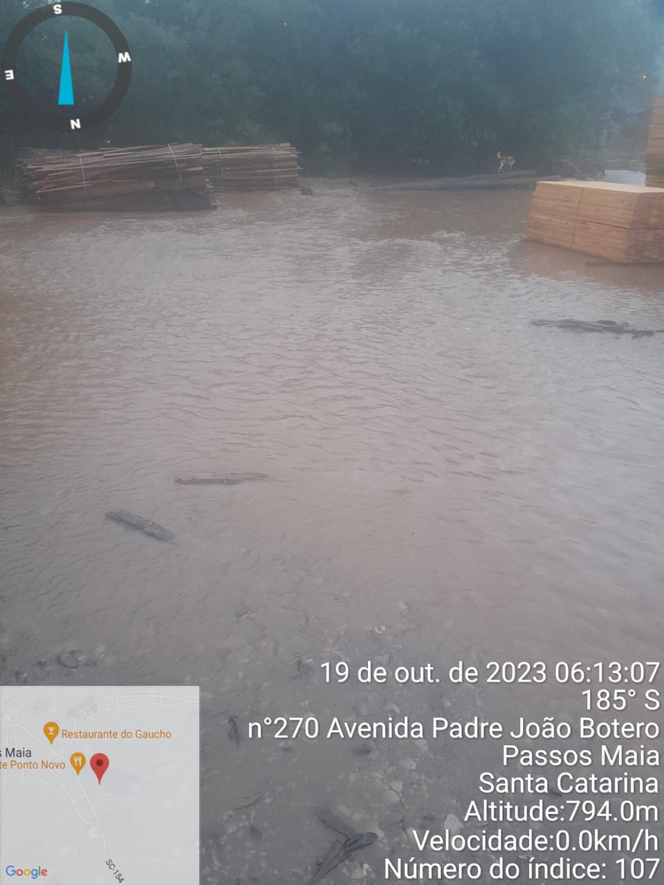 Pontos de alagamento em Passos Maia - foto Defesa Civil