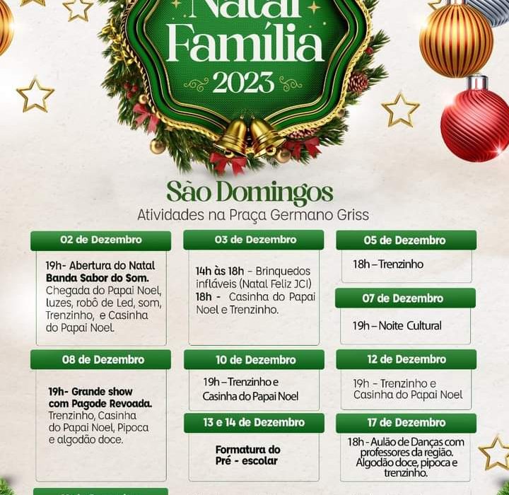 Abertura do Natal Família 2023 será no dia 02 de dezembro em São Domingos