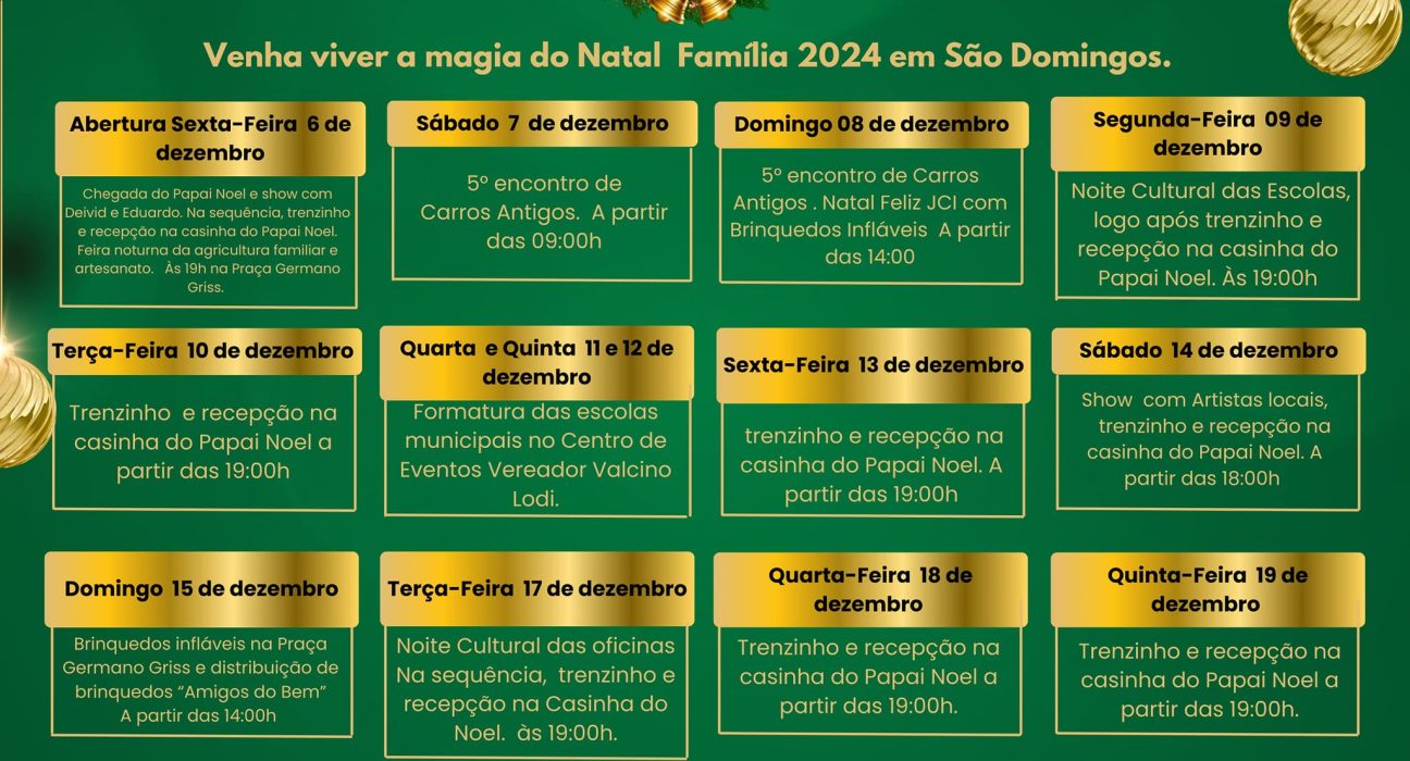 O evento começa na sexta-feira, 6 de dezembro, com a chegada do Papai Noel