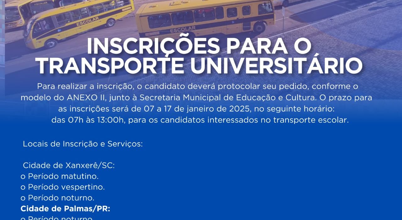 Inscrições abertas para o transporte universitário em São Domingos