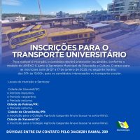 Inscrições abertas para o transporte universitário em São Domingos